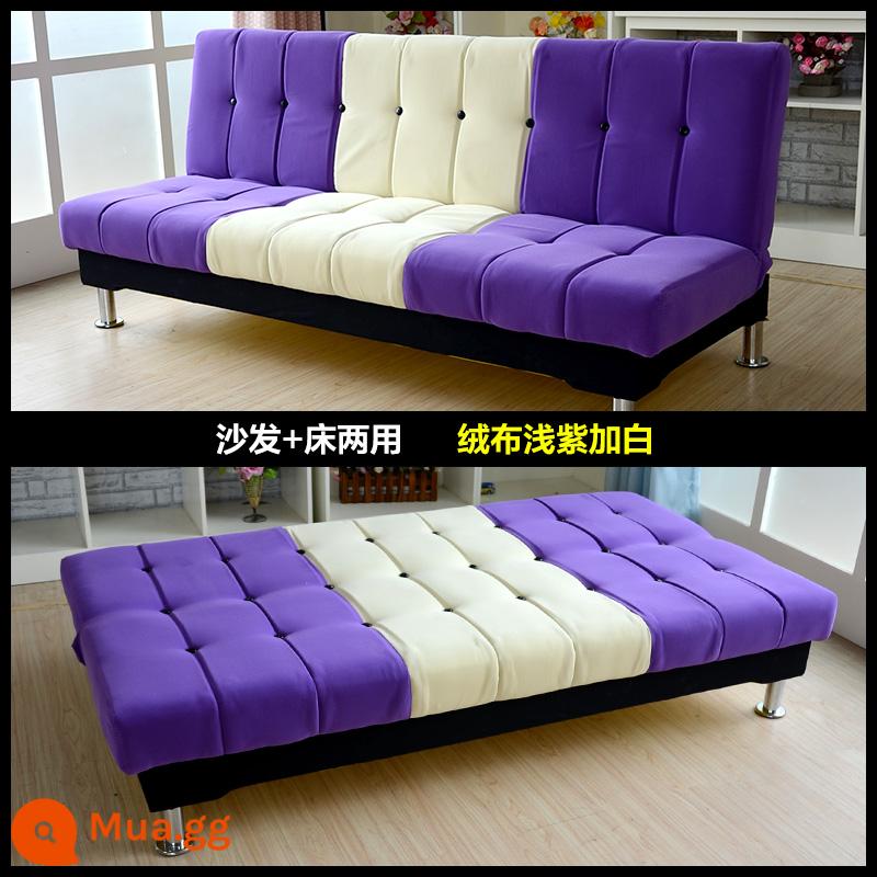 Da PU sáp dầu da nghệ thuật sofa căn hộ nhỏ đôi hoặc ba người đa chức năng có thể gập lại giường sofa đơn giản - Nhung vàng tươi, hoa oải hương và trắng