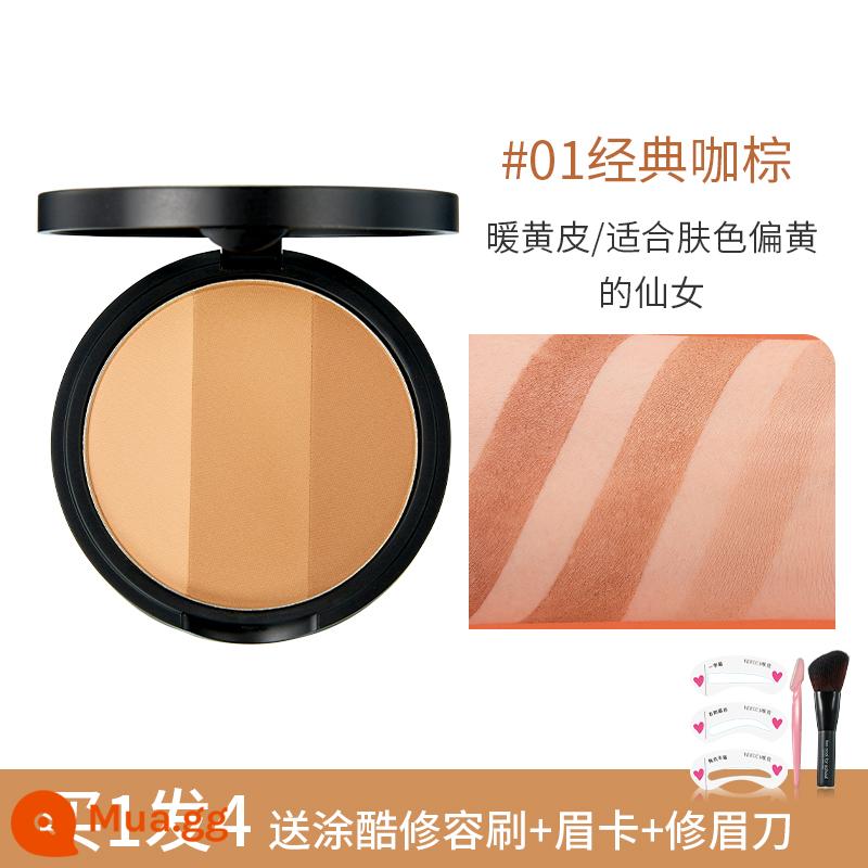 toocoolforschool Tu Cool Contouring Disc Phấn bắt sáng ba màu Một bóng Bộ sưu tập Bóng mũi Hình ảnh mát mẻ - 01#Classic Card Brown Cọ tạo khối miễn phí + dao cạo lông mày + thẻ lông mày