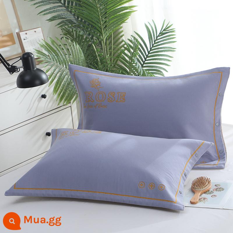 Vỏ gối bằng vải gạc cotton nguyên chất, một đôi dành cho người lớn độc thân, vỏ gối dày, vỏ gối thoáng khí, thấm mồ hôi - 1 đôi vỏ gối màu xám và xanh Rose Hearts