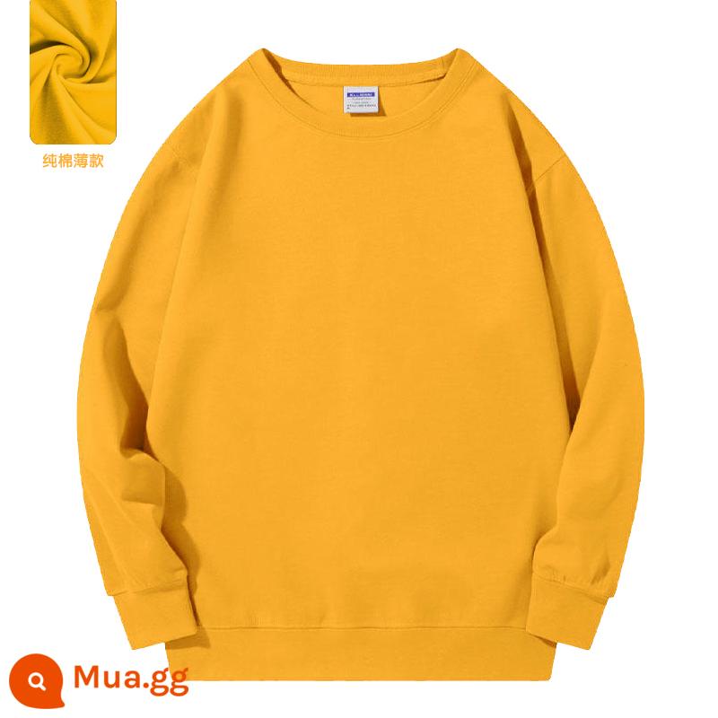 Áo thun cotton nguyên chất có in logo theo yêu cầu, quần áo làm việc bằng nhung mùa thu đông, đồng phục cổ tròn tùy chỉnh, tay dài, quần áo làm việc in theo yêu cầu - màu vàng