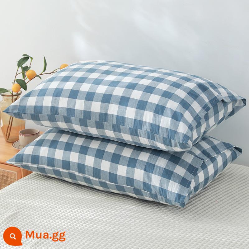 Vỏ gối cotton 1 cặp 100 vỏ gối cotton dày nam hộ lớn 48x74 học sinh 40x60 hè - Cặp vỏ gối ba phần màu xanh nhạt (mặt trước và mặt sau 100% cotton)