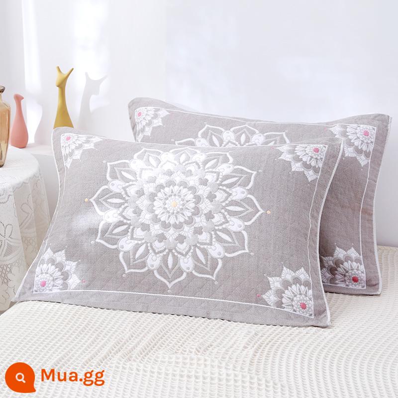 Khăn gối cotton nguyên chất cotton gạc dày vài gối đầu khăn một đôi người lớn Plus bốn mùa gối đơn bao khăn - Huayingfeiyuhui 1 đôi