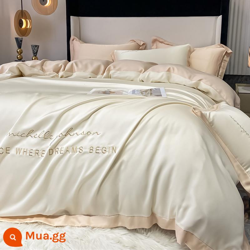 Lụa Băng Bộ 4 Món Nhẹ Sang Trọng Cao Cấp Mùa Hè Giường Vỏ Chăn Lụa Tencel Trang Bị Tấm 3 bộ Chăn Ga Gối - Lisa-Sữa lắc trắng (Ice Silk Style)