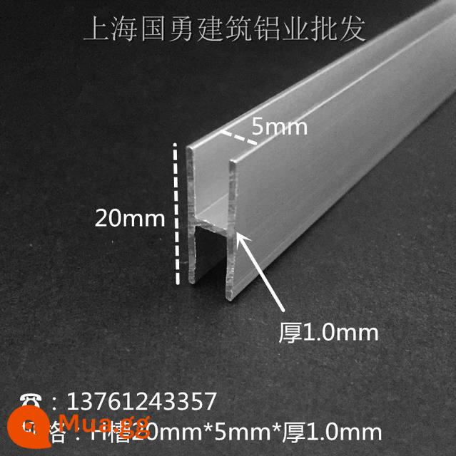 Hợp kim nhôm khe hình chữ H Nhôm hình chữ I 20mm * 5mm * bên trong khe cắm thẻ gỗ 3mm kính viền dải khe H hai mặt u - H20*7 (đường kính trong 5mm) giá bạc 1 mét