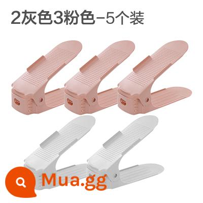 Giá để giày hai tầng, đồ tạo tác đựng giày trong phòng ngủ gia đình đơn giản, giá để giày tiết kiệm không gian, giá đỡ giày, tủ giày có thể điều chỉnh - 5 cái (2 xám + 3 hồng)