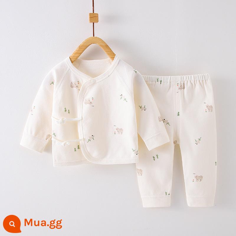 Quần áo trẻ sơ sinh, quần áo sư, bộ áo và quần lót cotton nguyên chất mùa thu đông 3 bộ áo và quần lót cho bé sơ sinh loại A - Chú gấu nhỏ dễ thương (có thể mở được) bông nguyên chất không xương