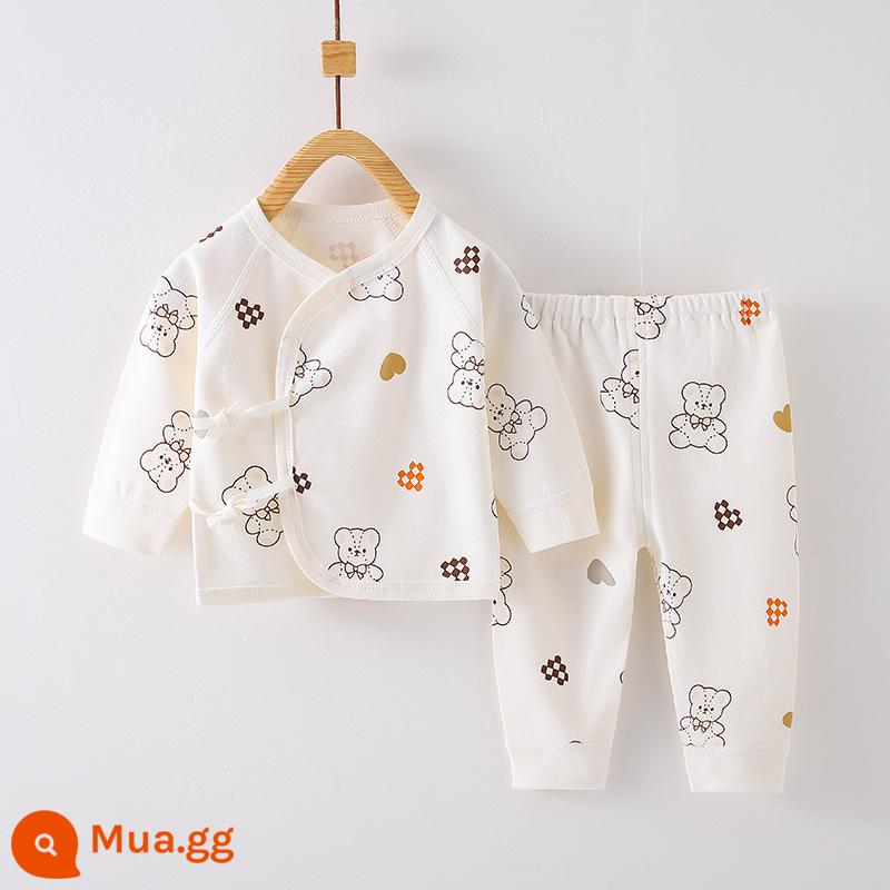 Quần áo trẻ sơ sinh, quần áo sư, bộ áo và quần lót cotton nguyên chất mùa thu đông 3 bộ áo và quần lót cho bé sơ sinh loại A - Care Bears (có thể mở được) cotton nguyên chất không xương