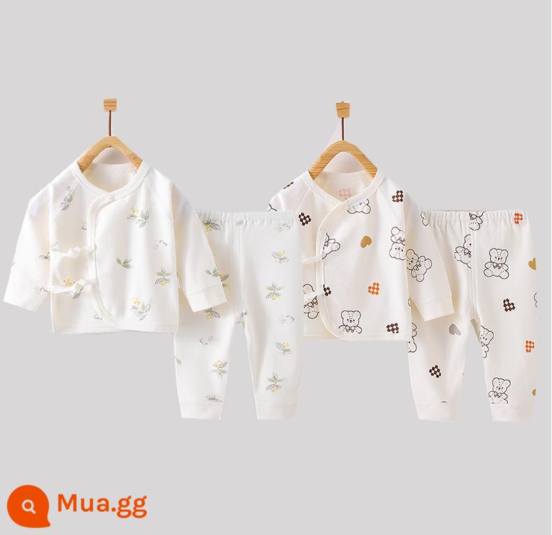 Quần áo trẻ sơ sinh, quần áo sư, bộ áo và quần lót cotton nguyên chất mùa thu đông 3 bộ áo và quần lót cho bé sơ sinh loại A - Cây non nhỏ + gấu chăm sóc (có thể mở) bông nguyên chất không xương