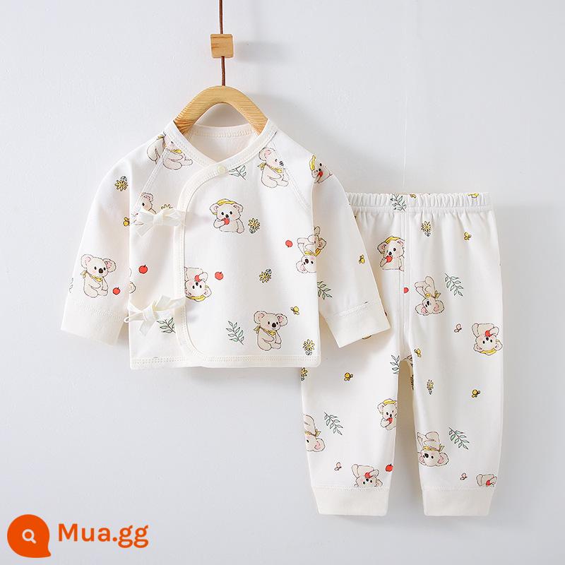 Quần áo trẻ sơ sinh, quần áo sư, bộ áo và quần lót cotton nguyên chất mùa thu đông 3 bộ áo và quần lót cho bé sơ sinh loại A - Koala (có thể mở được) bông nguyên chất không xương