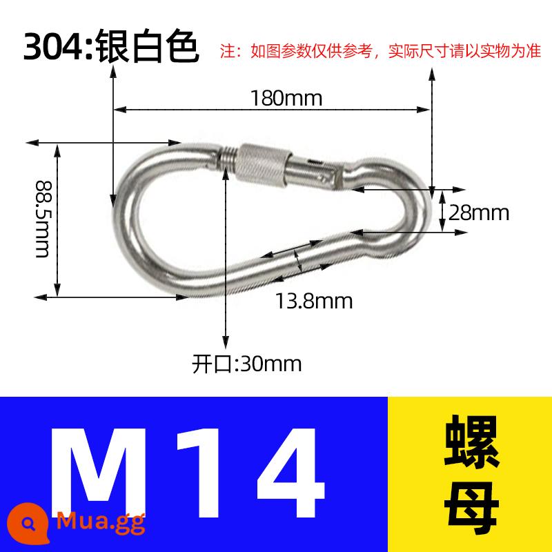 Carabiner thép không gỉ 304 khóa treo nhanh chóng mở vòng khóa bảo hiểm an toàn khóa kết nối khóa bầu khóa xích chó khóa - Màu xanh hoàng gia [với mẹ]304 M14