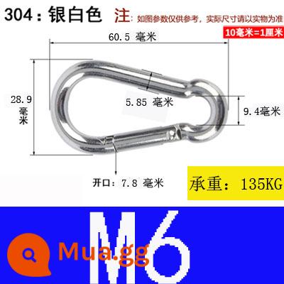 Carabiner thép không gỉ 304 khóa treo nhanh chóng mở vòng khóa bảo hiểm an toàn khóa kết nối khóa bầu khóa xích chó khóa - Thép không gỉ 304 M6*60 (gói 2)