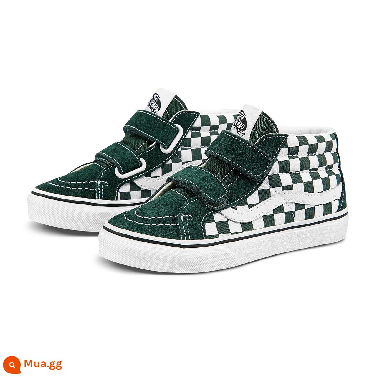 [Chưa đóng] Giày trẻ em Vans Vans chính hãng SK8-Mid V caro Giày thể thao trẻ em cỡ trung và cỡ lớn Velcro - Bàn cờ trắng xanh