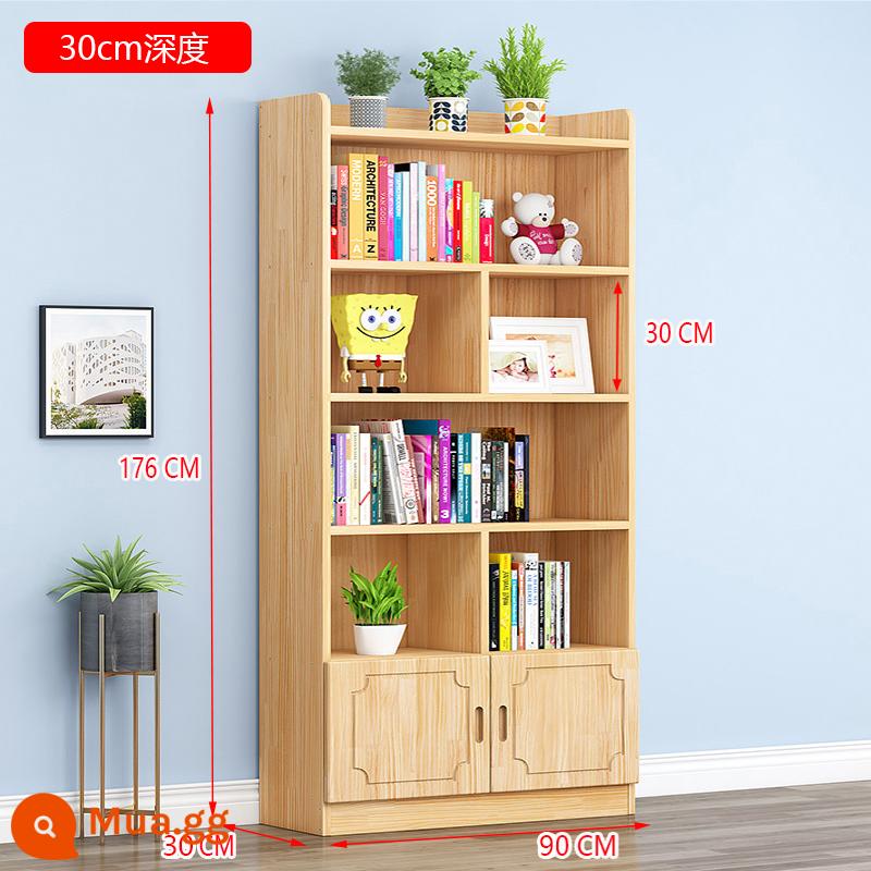 Tủ sách gỗ nguyên khối tất cả bằng gỗ thông sàn hộ gia đình giá đơn giản 24cm trẻ em bay cửa sổ tủ kệ sách 30cm - Model 90*30*176 không sơn có cửa