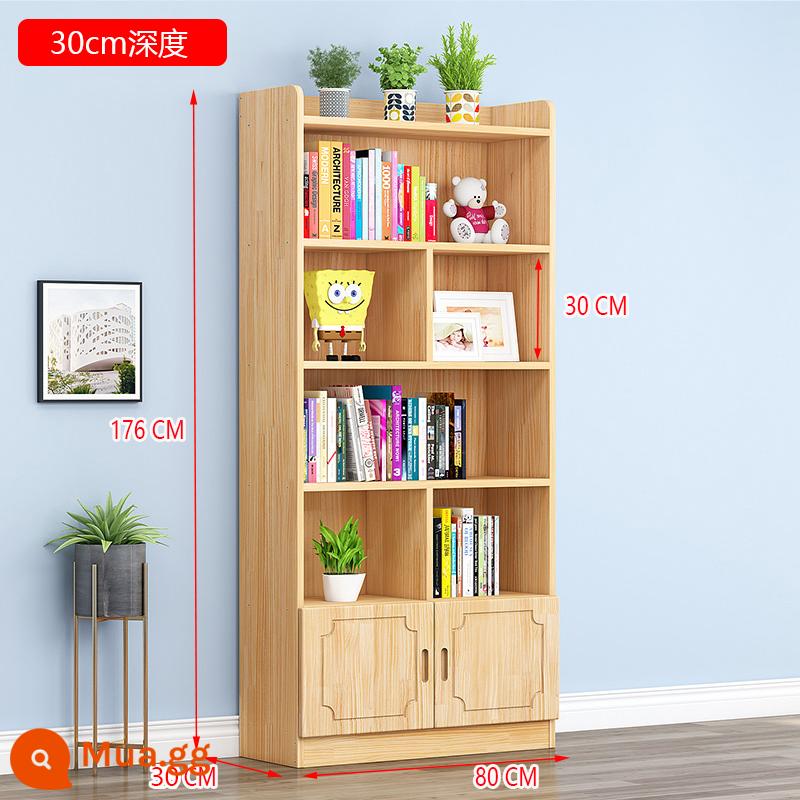 Tủ sách gỗ nguyên khối tất cả bằng gỗ thông sàn hộ gia đình giá đơn giản 24cm trẻ em bay cửa sổ tủ kệ sách 30cm - Model 80*30*176 không sơn có cửa