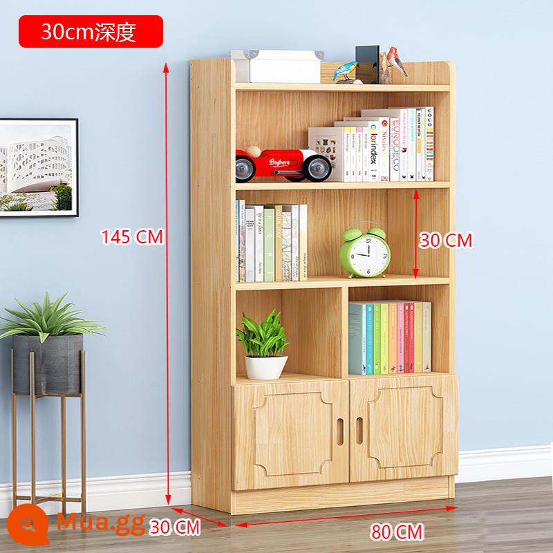 Tủ sách gỗ nguyên khối tất cả bằng gỗ thông sàn hộ gia đình giá đơn giản 24cm trẻ em bay cửa sổ tủ kệ sách 30cm - Model 80*30*145 không sơn có cửa