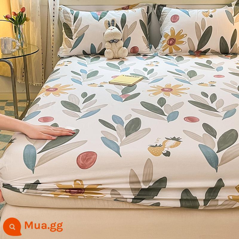 2023 cotton mới được trang bị ga trải giường một mảnh chống trượt 100 bộ ga trải giường bằng cotton nguyên chất cho trẻ em bao gồm tấm bảo vệ - hoa nghệ thuật