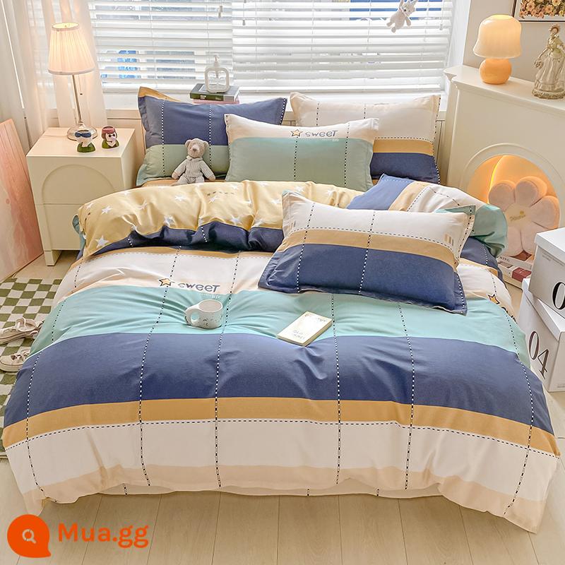 Đơn Giản Nguyên Chất 100 Cotton 4 Bộ Chăn Ga Gối Phong Cách Bắc Âu Đơn Ký Túc Xá Ga Giường Cotton Vỏ Chăn 3 Nam 4 - vũng nước