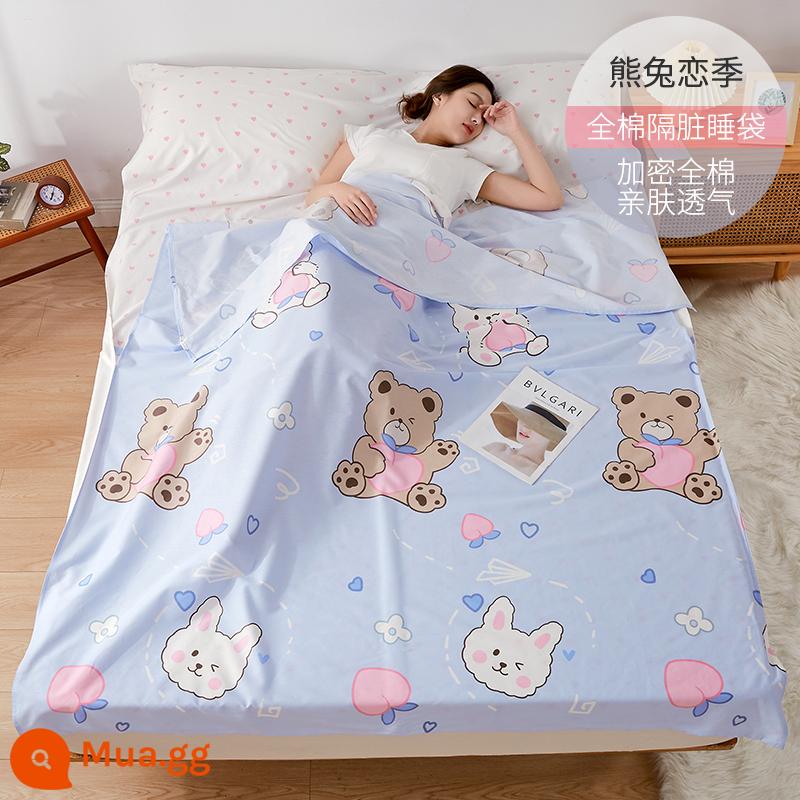 Cotton Khách Sạn Túi Ngủ Bẩn Trưởng Thành Đi Công Tác Đôi Du Lịch Hiện Vật Khách Sạn Cotton Tấm Vỏ Chăn Di Động - Mùa tình yêu của gấu và thỏ丨Túi đựng đồ cùng kiểu dáng