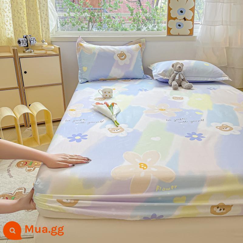 2023 cotton mới được trang bị ga trải giường một mảnh chống trượt 100 bộ ga trải giường bằng cotton nguyên chất cho trẻ em bao gồm tấm bảo vệ - Gấu sức sống