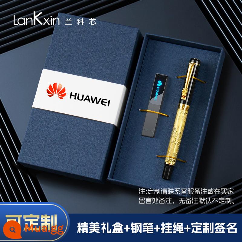 Lankexin U disk usb3.2 tùy chỉnh logo chữ DIY tùy chỉnh hiệu ứng ánh sáng hoa văn quà tặng kỷ niệm cho sinh viên - [Bộ hai dây thắt lưng + bút] Gentleman Black