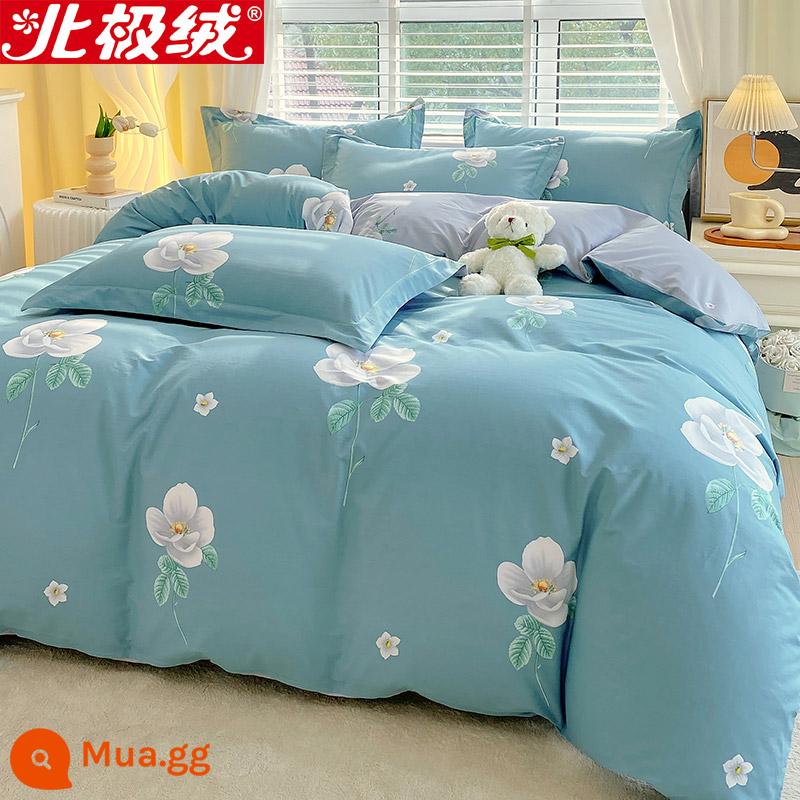 Nhung Bắc Cực Giường Bốn Bộ Cotton Nguyên Chất 100 Tờ Vỏ Chăn 3 Trang Bị Tấm Đơn Giản Chăn Ga Gối Mùa Đông 4 - hoa lan