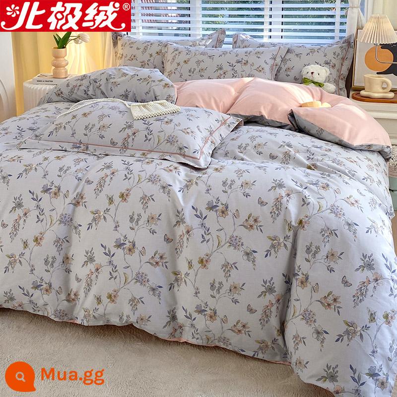 Nhung Bắc Cực Giường Bốn Bộ Cotton Nguyên Chất 100 Tờ Vỏ Chăn 3 Trang Bị Tấm Đơn Giản Chăn Ga Gối Mùa Đông 4 - Vương Thục Lan