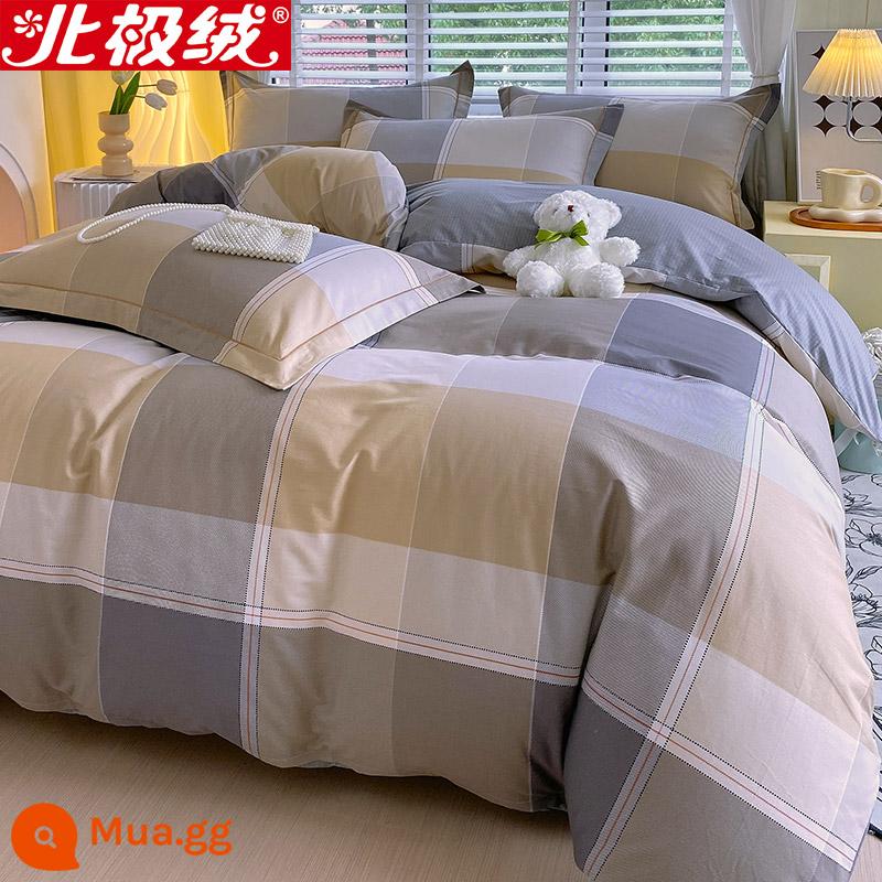 Nhung Bắc Cực Giường Bốn Bộ Cotton Nguyên Chất 100 Tờ Vỏ Chăn 3 Trang Bị Tấm Đơn Giản Chăn Ga Gối Mùa Đông 4 - cà phê Jiayuge