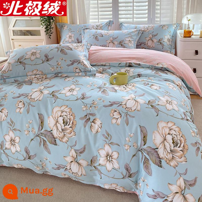 Nhung Bắc Cực Giường Bốn Bộ Cotton Nguyên Chất 100 Tờ Vỏ Chăn 3 Trang Bị Tấm Đơn Giản Chăn Ga Gối Mùa Đông 4 - hoa mục vụ