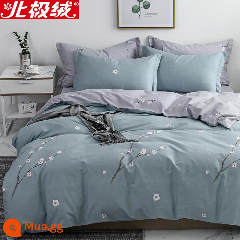 Nhung Bắc Cực Giường Bốn Bộ Cotton Nguyên Chất 100 Tờ Vỏ Chăn 3 Trang Bị Tấm Đơn Giản Chăn Ga Gối Mùa Đông 4 - Hoa mận một cành