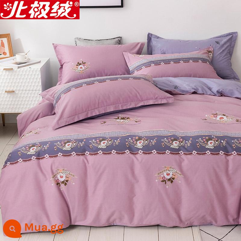 Nhung Bắc Cực Giường Bốn Bộ Cotton Nguyên Chất 100 Tờ Vỏ Chăn 3 Trang Bị Tấm Đơn Giản Chăn Ga Gối Mùa Đông 4 - Tình cảm gia đình giàu có