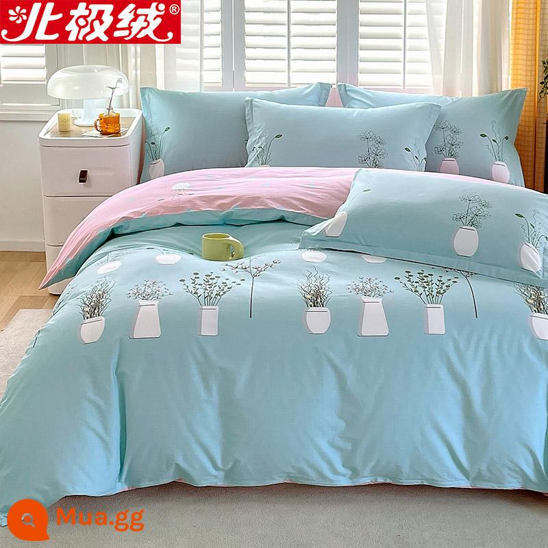 Nhung Bắc Cực Giường Bốn Bộ Cotton Nguyên Chất 100 Tờ Vỏ Chăn 3 Trang Bị Tấm Đơn Giản Chăn Ga Gối Mùa Đông 4 - Hoa Tình Yêu-Phong Lan