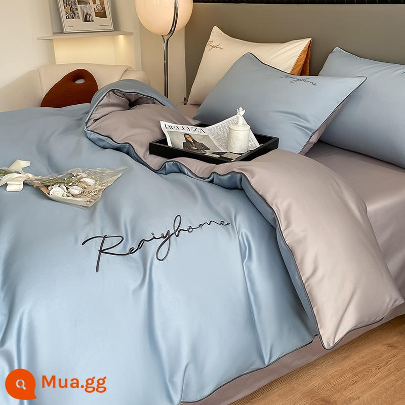 Phong Cách Bắc Âu Nguyên Chất Cotton Vỏ Chăn Đơn 150X200 Đơn Vỏ Chăn Đôi 100 Cotton Cao Cấp Cảm Giác 1.8 M Bộ 4 - Nhẹ nhàng sang trọng - xanh biển xám nhạt