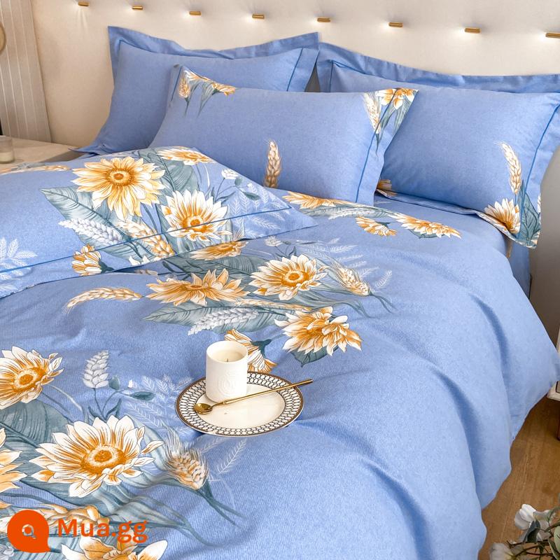 Ins gió cotton nguyên chất chải vỏ chăn đơn 150x200 cotton 100 vỏ chăn đơn đôi 1.8m2.0m bộ 4 món - mặt trời ấm áp