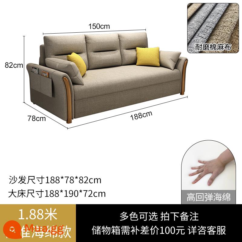 Sofa giường đa năng có thể gập lại đa năng có thể thu vào căn hộ nhỏ lưu trữ đơn giường kéo đẩy công nghệ vải giường phòng khách - Đường kính ngoài 1,88 mét [kiểu xốp tiêu chuẩn bằng cotton và lanh] có nhiều màu, vui lòng chụp ảnh và nhận xét