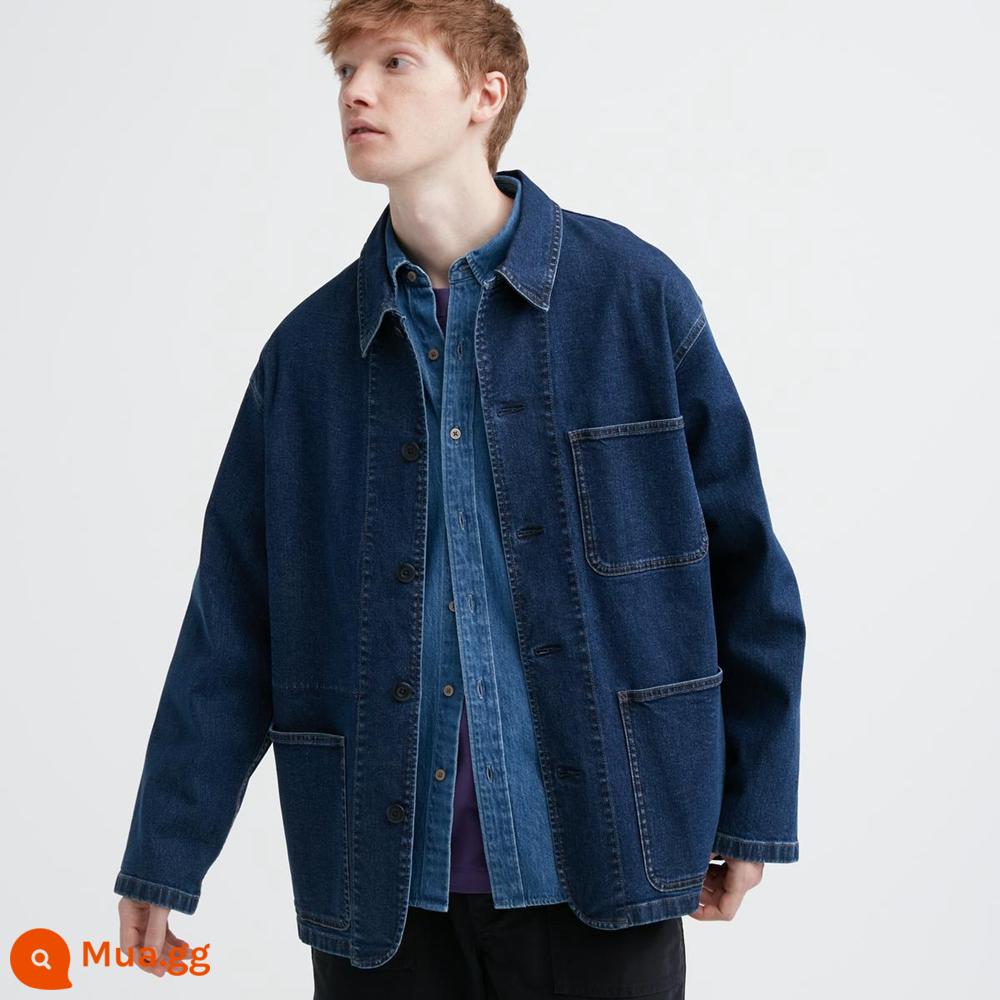 Áo khoác denim nam Uniqlo thông thường cho cặp đôi (Sản phẩm đã giặt Áo khoác dáng rộng Sản phẩm mới) 462430 - 67 xanh nước biển