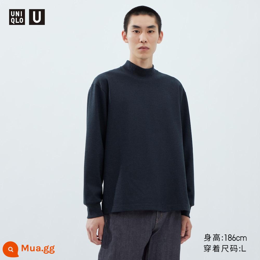 Áo thun dệt kim cổ lọ UniqloUNIQLO U 23 thu đông nam nữ (áo thun dài tay) 461551 - 68 màu xanh đậm