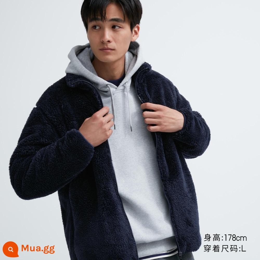 Uniqlo nam nữ nhung dài cực lông cừu áo khoác dây kéo lông cừu cổ đứng áo khoác áo khoác mùa thu đông 460329 - 69 xanh nước biển