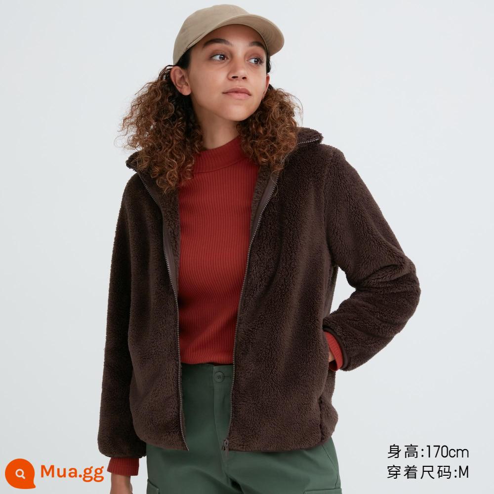 Áo khoác nhung dài có khóa kéo của Uniqlo nữ lông cừu mùa thu đông 449753/459794 - 459794/38 màu nâu sẫm