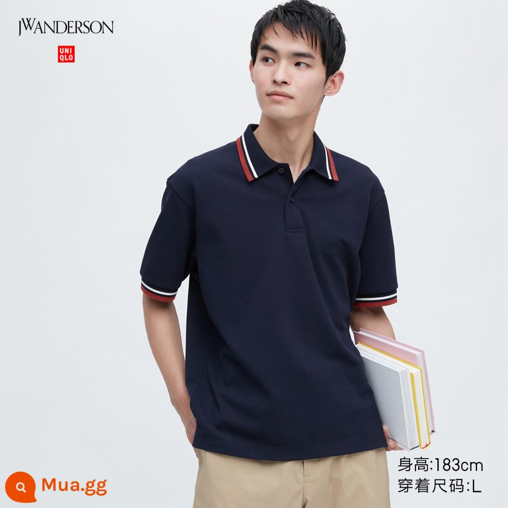 Hợp tác với nhà thiết kế Uniqlo Áo sơ mi POLO khô nhanh nam JWA (áo thun ngắn tay phong cách đại học sọc) 458078 - 69 xanh nước biển