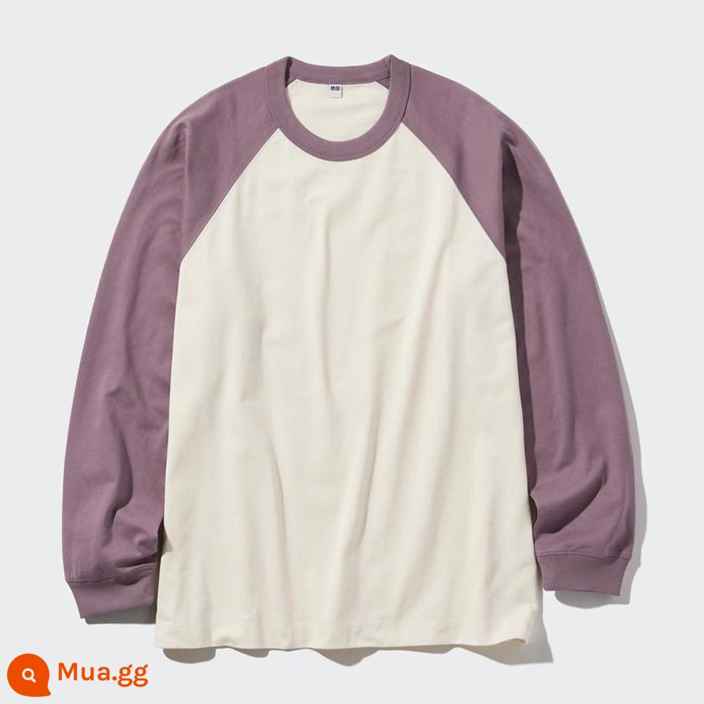 Uniqlo nam nữ áo thun raglan tay dài tay dài kiểu Mỹ đáy áo sơ mi bên trong 466721 - 72 xanh tím