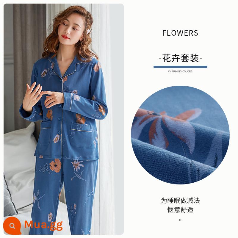 Bộ Đồ Ngủ Nữ Mùa Xuân Và Mùa Thu Mùa Thu Quần Áo Mùa Thu Cotton Nguyên Chất Dài Tay Homewear Thu Đông Mỏng Phần Cỡ Lớn Phù Hợp Với - Màu sắc/ve áo đồ họa A810350