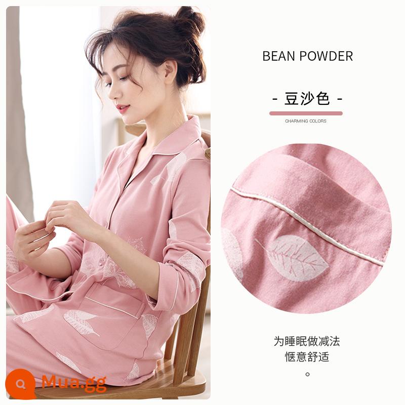 Bộ Đồ Ngủ Nữ Mùa Xuân Và Mùa Thu Mùa Thu Quần Áo Mùa Thu Cotton Nguyên Chất Dài Tay Homewear Thu Đông Mỏng Phần Cỡ Lớn Phù Hợp Với - Bột đậu/ve áo A88022