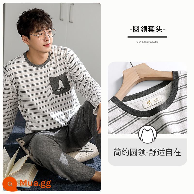 Jialefen Pyjamas Mùa xuân Mùa thu Mẫu mùa thu của Bông mùa thu Cotton Long Sleeves Home Service - A771016 Xám