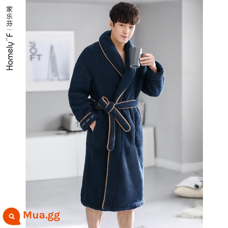 Knorr Fen Pyjamas Áo Ngủ Nam Thu Đông Nam Nỉ San Hô Dày Plus Nhung Flannel Áo Tắm Phiên Bản Dài - A948850 Chàm