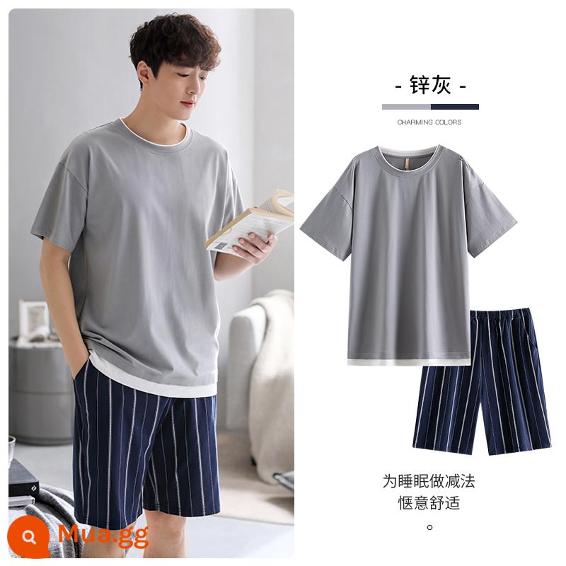 Bộ đồ ngủ Carrefour nam cotton mùa hè ngắn tay phục vụ tại nhà nam mùa hè mỏng mùa hè size lớn phù hợp với - A924351 kẽm màu xám