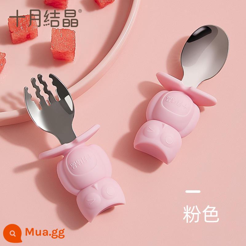 Tháng 10 thìa kết tinh cho bé thìa silicone mềm cho trẻ sơ sinh nước ăn thìa nhỏ bộ đồ ăn trẻ em thức ăn không chủ lực đầu mềm - Nĩa Inox-Hồng