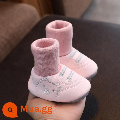 Giày cho bé xuân thu đông 6-12 tháng 0-1 tuổi giày cotton ấm áp tất đế mềm chống trượt cho bé nam và nữ - Phong cách xuân thu gấu hồng