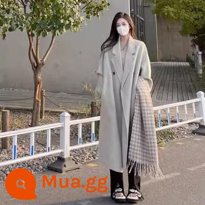 Áo khoác len cashmere 2 mặt cao cấp cho nữ 2023 thu đông kiểu dáng mới Áo khoác len dày phong cách Hepburn phong cách Hàn Quốc - Màu bột yến mạch [kiểu thông thường]