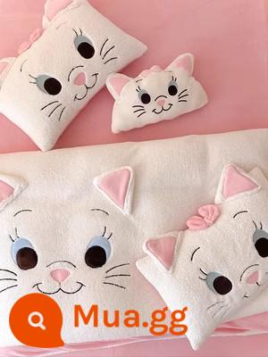 Disney Dâu Gấu Thu Đông Dày Thịt Cừu Nhung Sữa Ấm Giường 4 Bộ Dép Nỉ Nhung San Hô - [Sheep Velvet] Mary Cat tặng kèm 1 gối