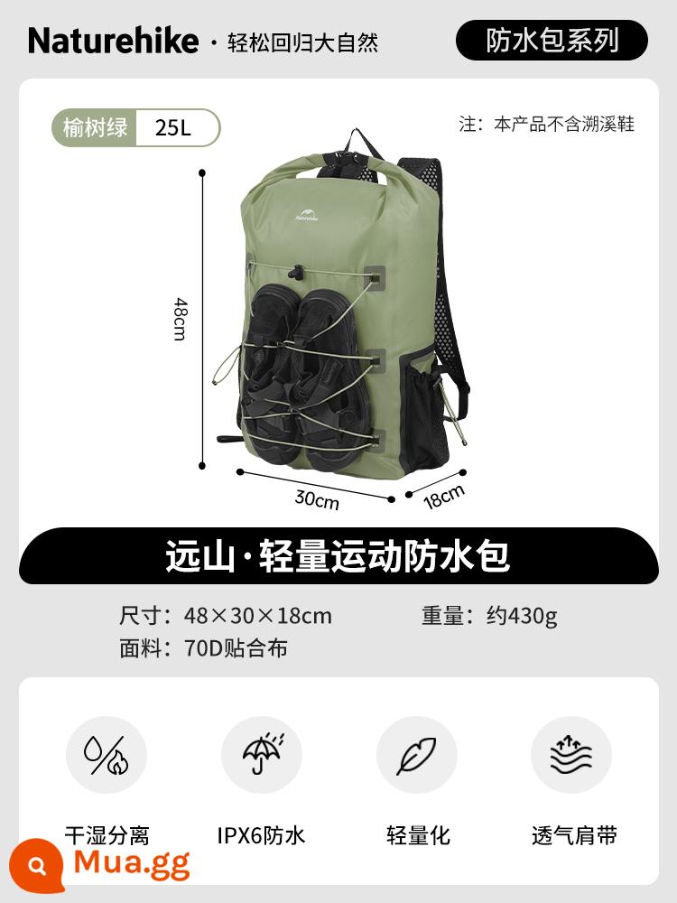 Naturehike Norco núi từ xa siêu nhẹ ba lô tách khô và ướt ngoài trời đi bộ đường dài bơi ngược dòng ba lô chống thấm nước - Xanh Elm 25L [chống nước IPX6]